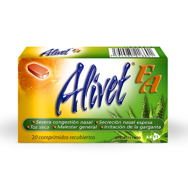Alivet Fa 650Mg Acetaminofén +Cafeína+Clorfeniramina X 20 Comprimidos Leti