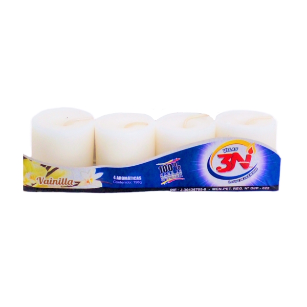 3N Velas Aromaticas Vainilla X 4Unidades.