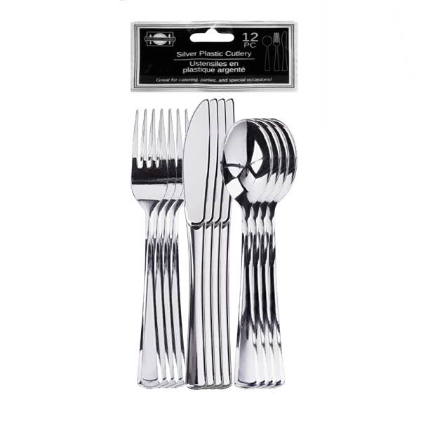 Cubiertos De Plástico Plata Catéters Corner X 12 Unidades