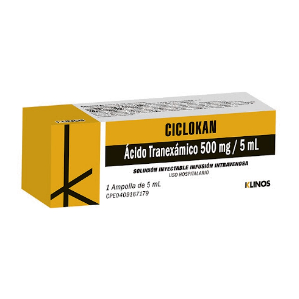 Ciclokan Ácido Tranexámico Solcuión Inyectable 500Mg/5Ml I.V Klinos
