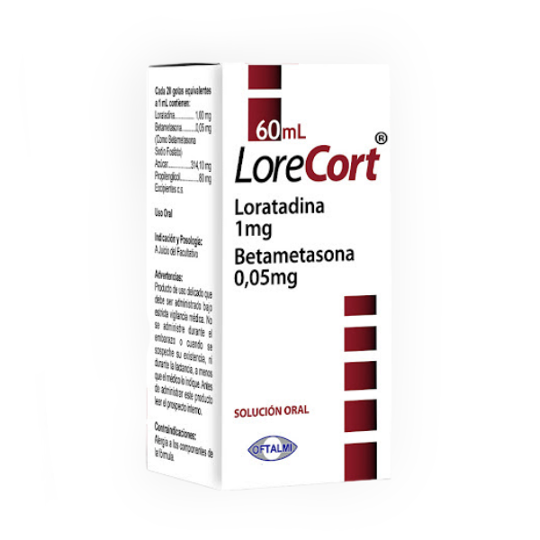 Lorecort Loratadina+Betametasona Jarabe 1Mg-0.05Mg/Ml X 60Ml. Oftalmi