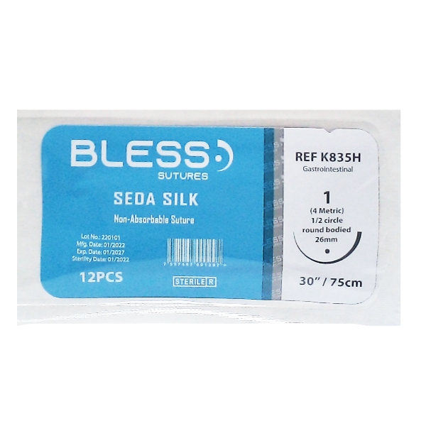 Sutura Seda Silk 1 Aguja Curva 26Mm No Cortante/No Absorbible Bless