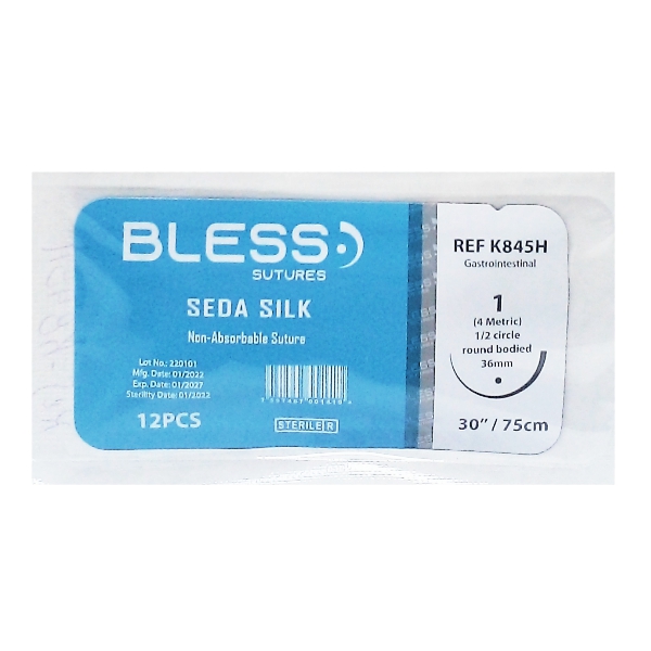 Sutura Seda Silk 1 Aguja Curva 36Mm No Cortante/No Absorbible Bless