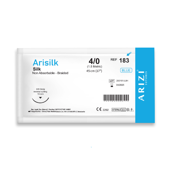 Sutura Seda Silk 4-0 Aguja Curva Cortante/No Absorbible 19MM R-183 Arizi