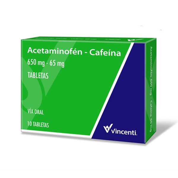 Acetaminofén+Cafeína 650Mg/65Mg X 10 Tabletas Vincenti