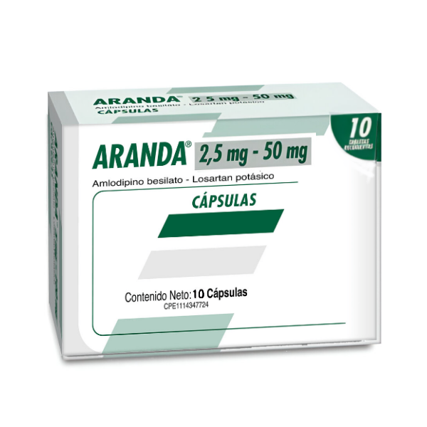 Aranda Amlodipina+Losartán 2.5Mg/50Mg X 10 Cápsulas Farma