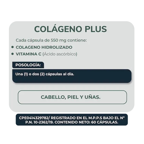 Colágeno Plus Colágeno Hidrolizado+Vitamina C 550Mg X 60 Cápsulas Herbaplant - Imagen 2