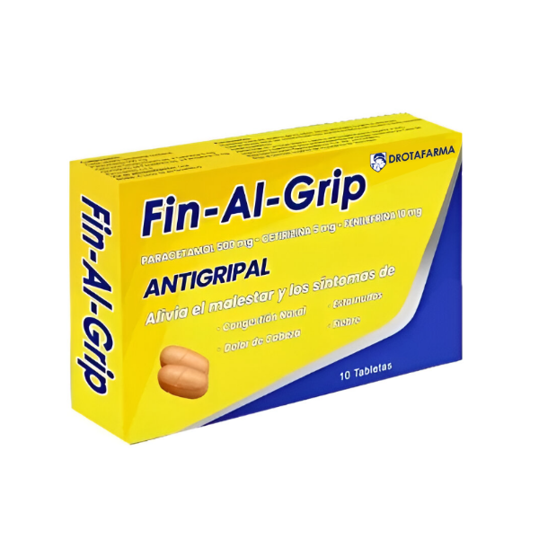 Fin-Al-Grip Paracetamol+Cetirizina+Fenilefrina X 10 Tabletas Drotafarma