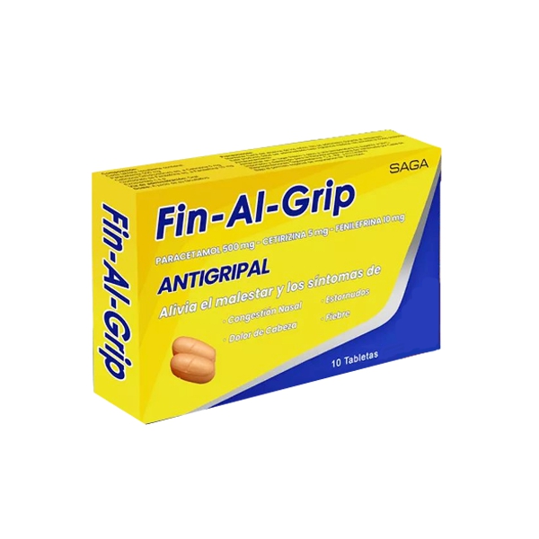 FinAlGrip Paracetamol+Cetirizina+FenilefrinaX 10 Tabletas Saga