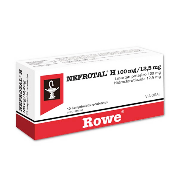 Nefrotal H Losartán+Hidroclorotiazida 100Mg/12.5Mg X 10 Comprimidos Rowe