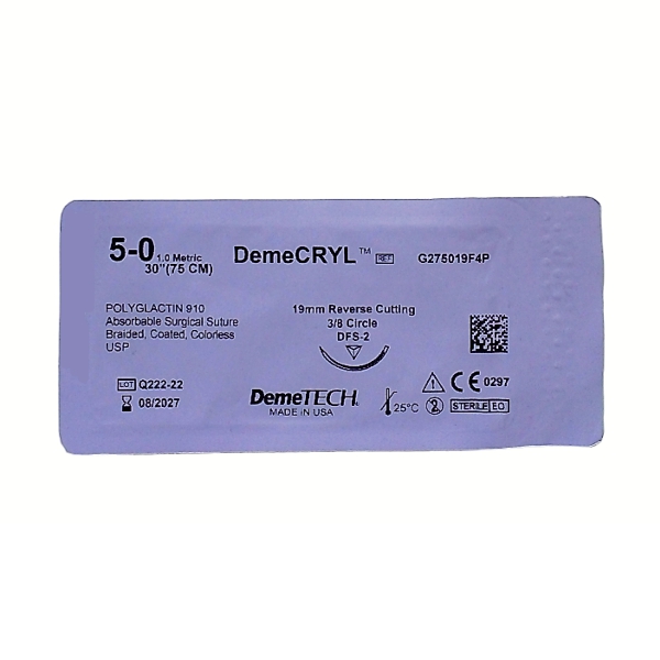 Sutura Vicryl 5-0. 75Cm Aguja Curva/Cortante/Absorbible Demetech