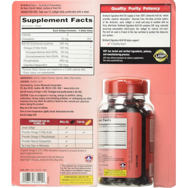 Krill Oil Omega 3+Astaxanthin 500Mg X 160 Cápsulas Blandas Kirkland - Imagen 2