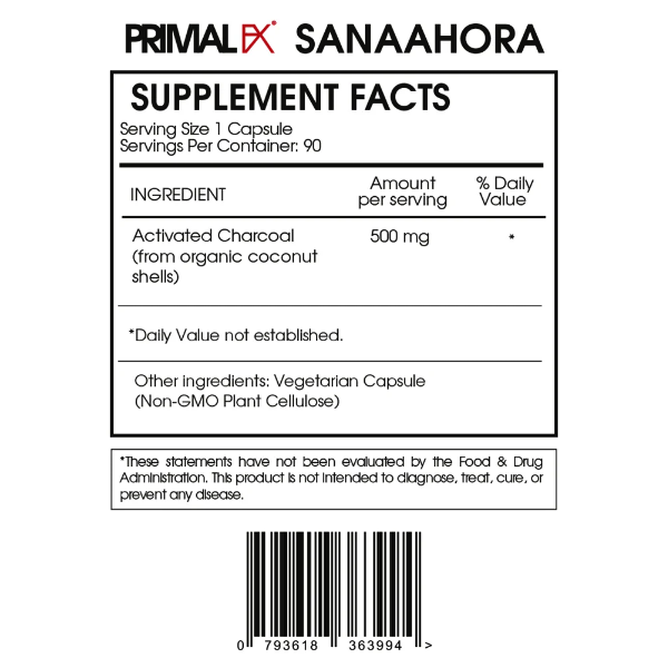 Charcoal + Activated X 60 Cápsulas Primal Fx - Imagen 2