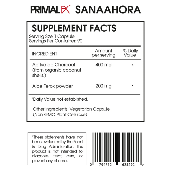 Charcoal + Aloe Ferox X 60 Cápsulas Primal Fx - Imagen 2