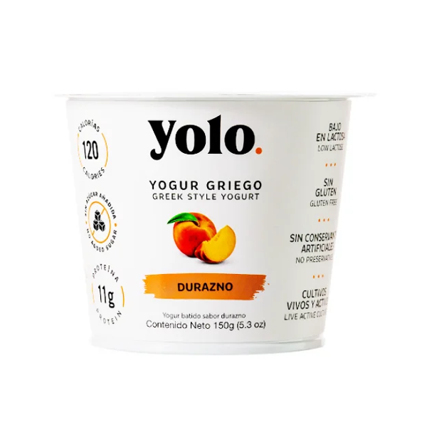 Yolo Yogurt Griego Durazno X 150Gr