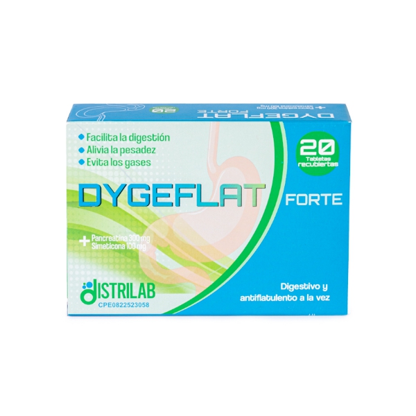 Dygeflat Forte Simeticona + Pancreatina 300Mg/100Mg X 20 Tabletas Distrilab