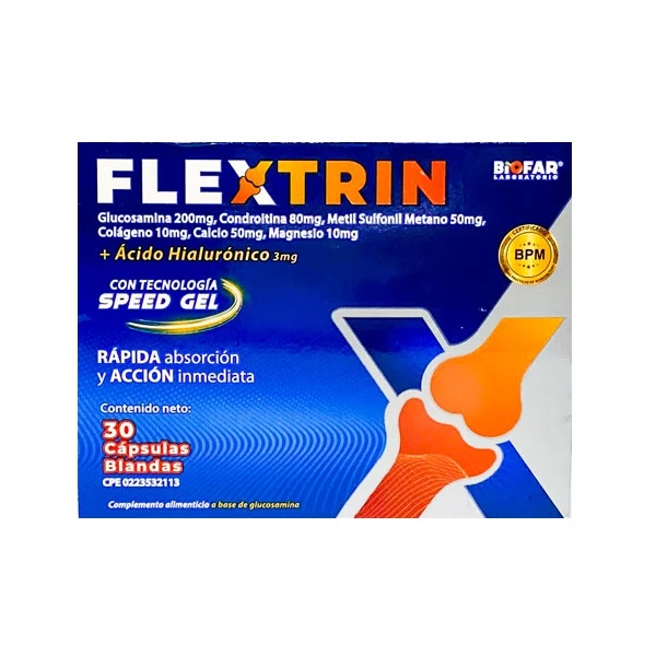 Flextrin Glucosamina+Condroitina+Colágeno+Calcio+MagnesioX 30 Cápsulas Biofar