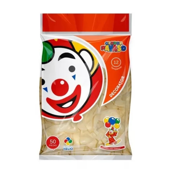 Globos Payaso Fiesta Color Transparente. X 50 Piezas