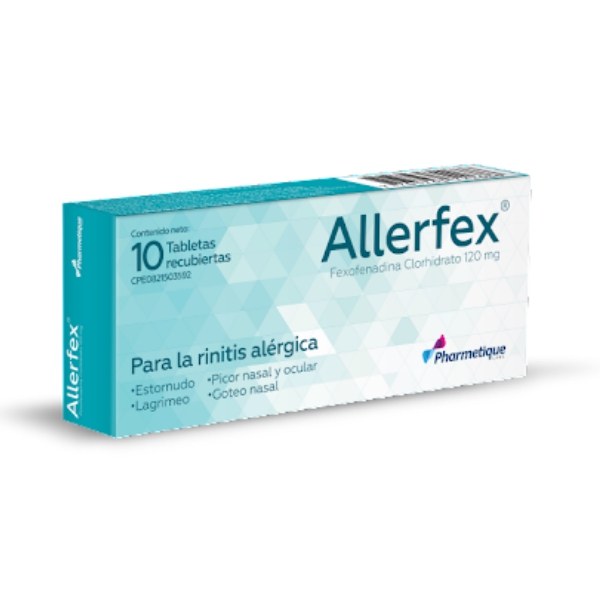 Allerfex Fexofenadina Clorhidrato + Fexofenadina Hydrochloride 120Mg X 10 Tabletas Pharmetique