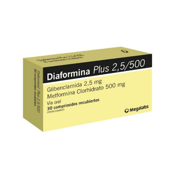 Diaformina Plus Metformina + Glibenclamida 2.5Mg/500Mg X 30 Tabletas Megalabs