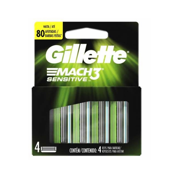 Gillette Mach3 Sensitive Cartucho 3 Hojillas X 4 Unidades