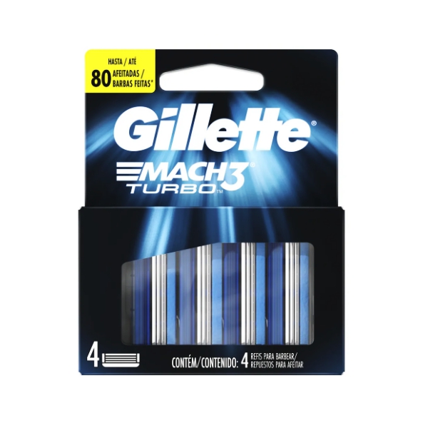 Gillette Mach3 Turbo Cartucho 3 Hojillas X 4 Unidades