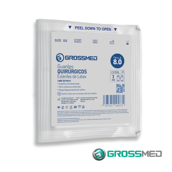 Guantes De Látex Sin Polvo 8.0 X 1 Unidad Grossmed