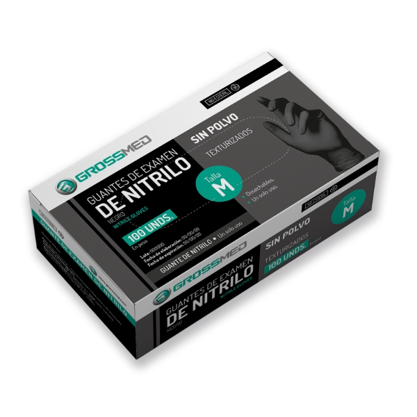Guantes De Nitrilo Talla M Negro X 100 Unidades Grossmed