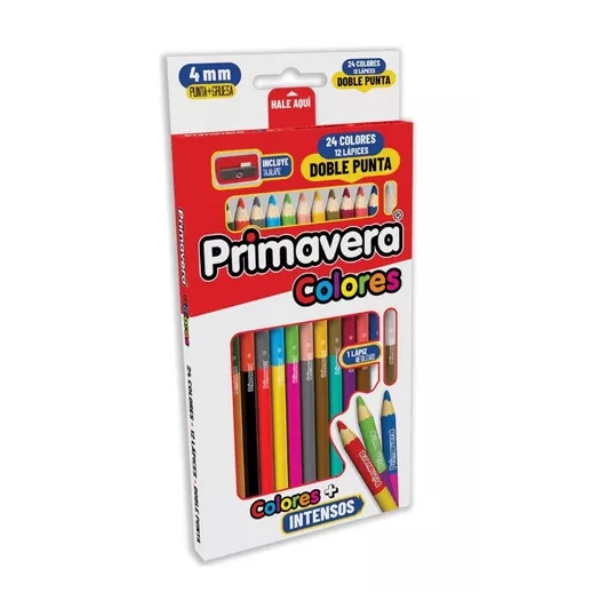 Primavera Colores Doble Punta Pq/Sacapuntas X 12Unids.