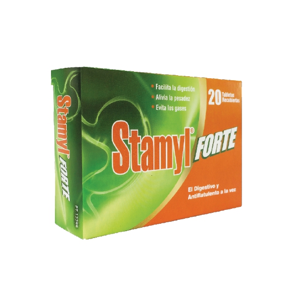 Stamyl Forte Simeticona+Pancreatina 300Mg/100Mg X 20 Tabletas Farma