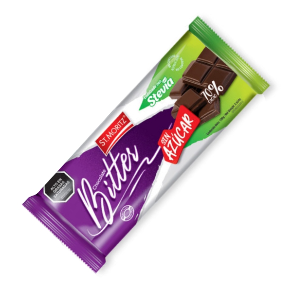 St.Moritz Chocolate Bitter Cacao 70% Stevia Sin Azúcar 100G