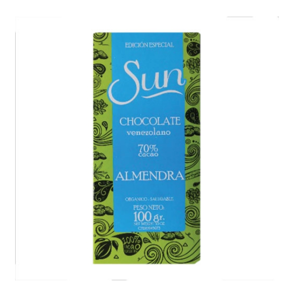 Sun Chocolate Almendra 70% Cacao Sin Azúcar 100Gr.