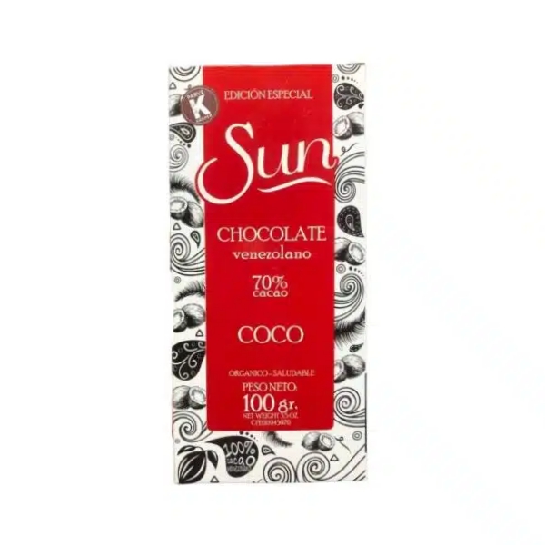 Sun Chocolate Coco 70% Cacao Sin Azúcar 100Gr.