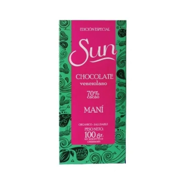Sun Chocolate Mani 70% Cacao Sin Azúcar 100Gr.