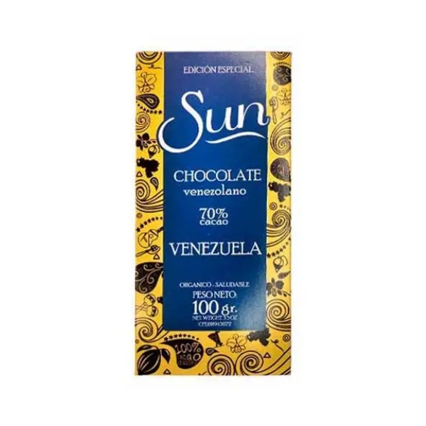 Sun Chocolate Venezuela 70% Cacao Sin Azúcar 100Gr.