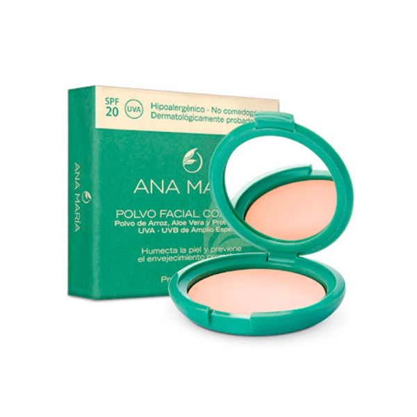 Ana Maria Polvo Facial Compacto Con Polvo De Arroz, Aloe Vera & Spf20 Tono Perla