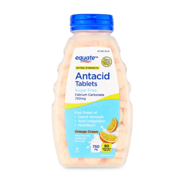 Antacid Orange Cream Carbonato De Calcio 750Mg X 90 Tabletas Equate