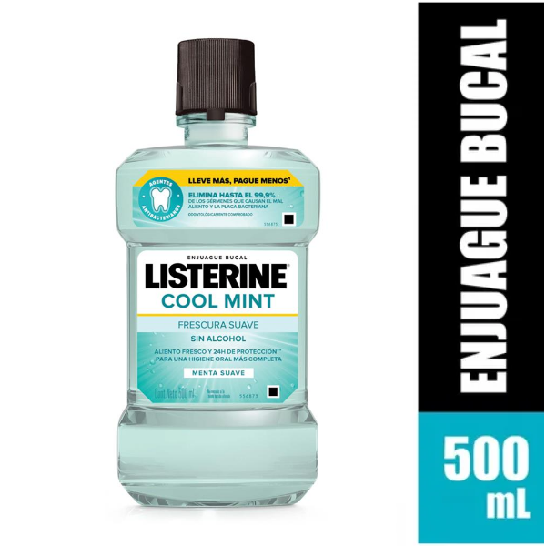 Listerine Enjuague Bucal Cool Mint Zero Alcohol Menta Suave 500Ml