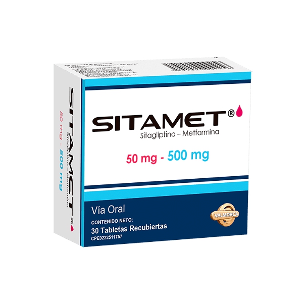 Sitamet Sitagliptina+Metformina 50Mg/500Mg X 30 Tabletas Valmorca