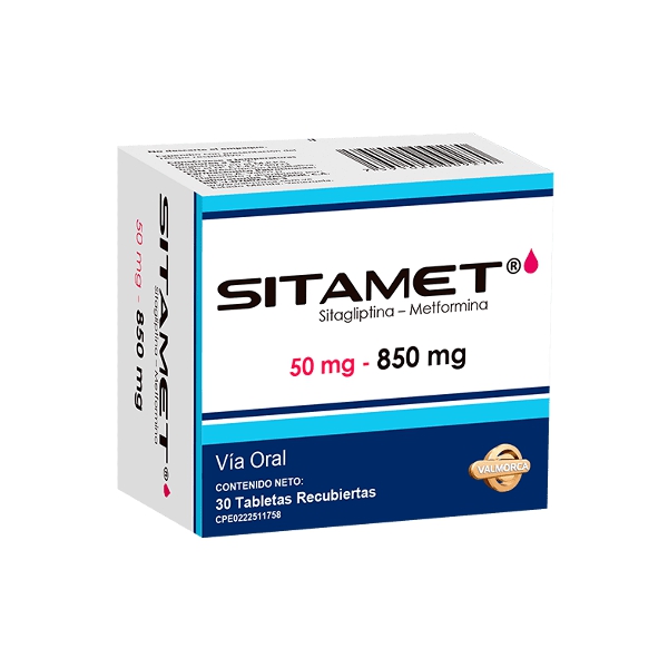Sitamet Sitagliptina+Metformina 50Mg/850Mg X 30 Tabletas Valmorca