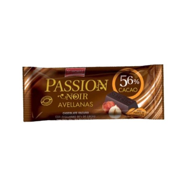 St.Moritz Passion Noir Chocolate Oscuro Con Avellanas. 56% 32Gr.