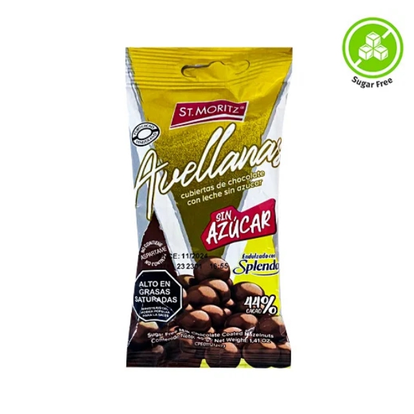 StMoritz Avellanas Cubierta Con Chocolate Sin Azucar Con Splenda 40Gr