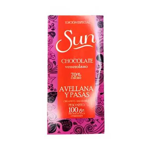 Sun Chocolate Con Avella/Pasas Sin Azúcar 100Gr.