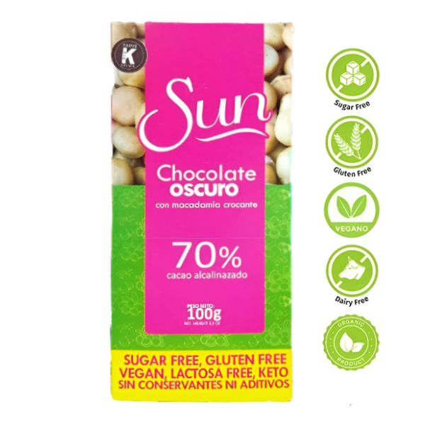 Sun Chocolate Oscuro Con Macadamia Sin Azucar 100Gr