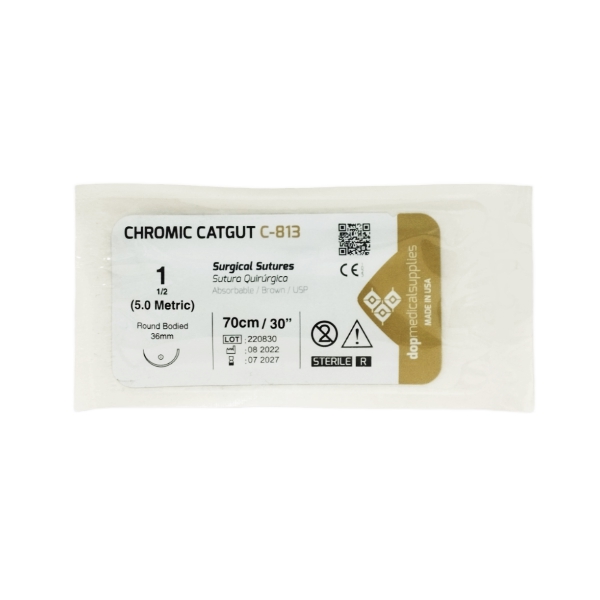 Sutura Cromico 1 Aguja Curva No Cortante Absorbible 36Mm C-813 Dopmedical