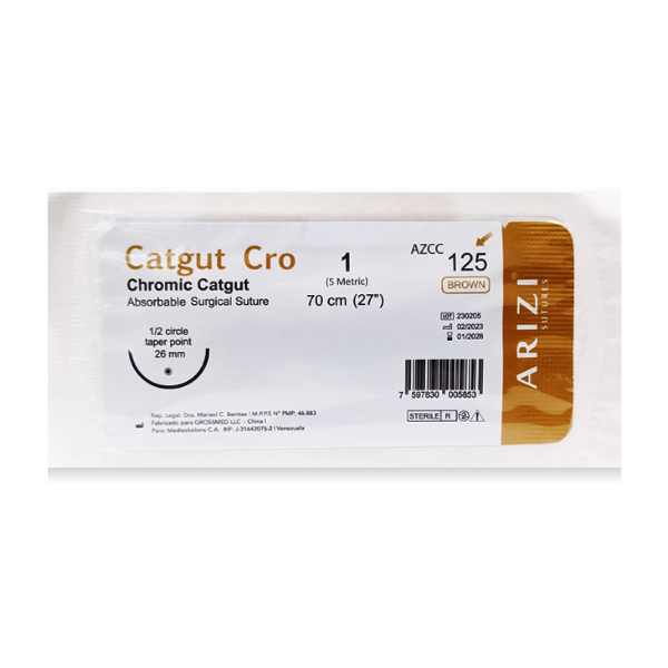Sutura Cromico 1 Aguja Curva No Cortante Absorbible 26Mm R-125 Arizi