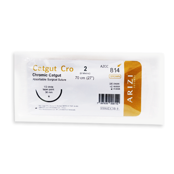 Sutura Cromico 2 Aguja Curva No Cortante Absorbible 36Mm R-814 Arizi