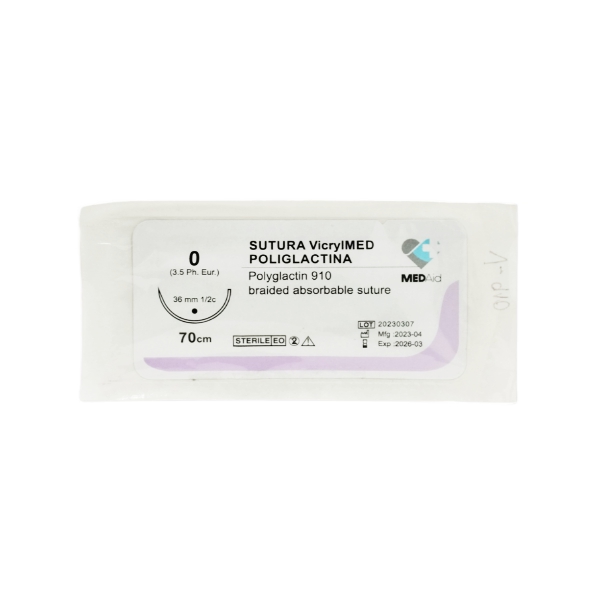Sutura Vicryl 0 Aguja Curva No Cortante Absorbible 36Mm 910 Medaid