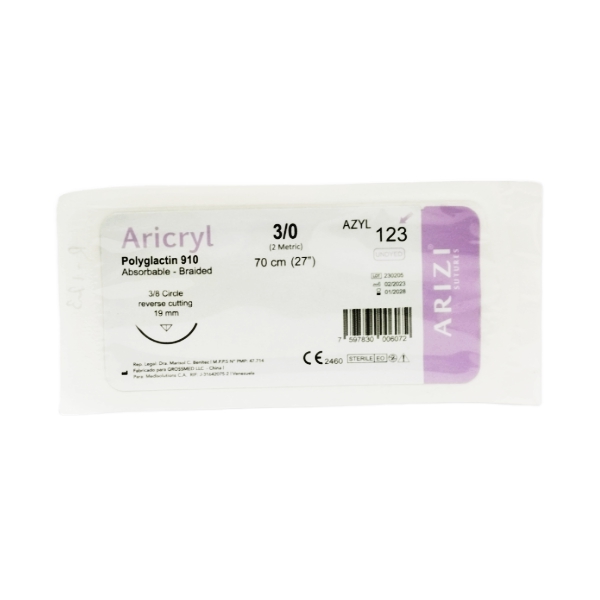 Sutura Vicryl 3-0 Aguja Curva Cortante Absorbible 19Mm R-123Arizi
