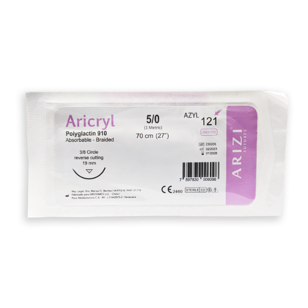 Sutura Vicryl 5-0 Aguja Curva Cortante Absorbible 19Mm R-121 Arizi